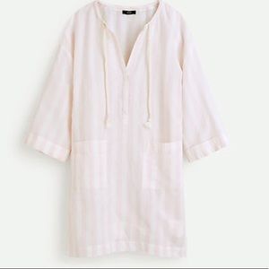 NWT J Crew Cotton Linen V-Neck Beach Tunic in Pink Stripe size Large